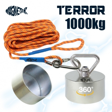 Aimant puissant de 360 degrés Terror 1000kg Magnetar avec solide corde de 20 mètres et coque de protection