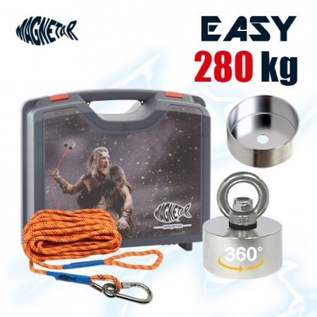 Pack Aimant 360 degrés Easy 280kg Magnetar avec mallette, corde de 20 mètres et coque de protection