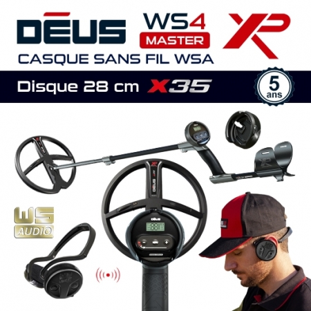 Detecteur de metaux xp deus avec grand puissant disque de 28 cm, casque ws4 et WSA