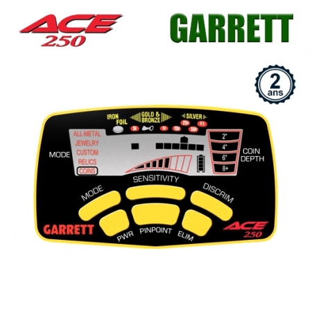 Le Garrett Ace 250 avec Pack Confort, dont une pelle Draper