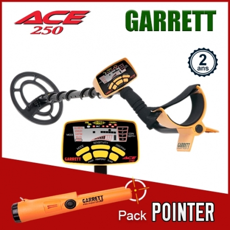 PACK : Détecteur de métaux Garrett ACE 250 + ProPointer II + Pelle