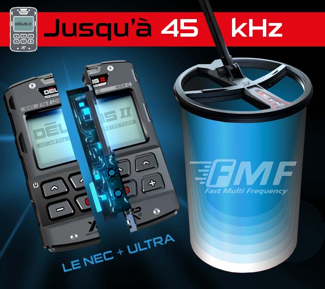 XP Deus 2 RC multi-frequences avec petit disque de 22 cm FMF et Pointer MI-6