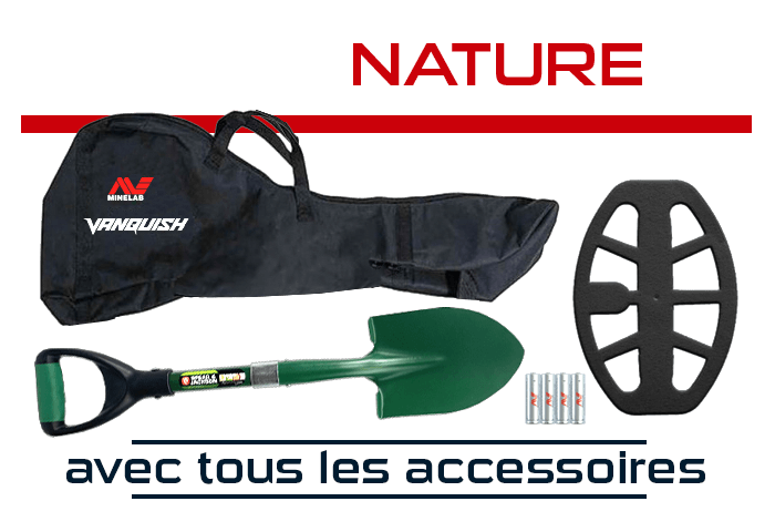 Minelab Vanquish 340 avec Pack Nature comprenant un sac de rangement et une pelle solide