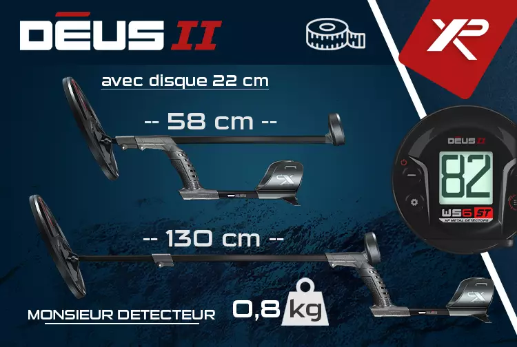 Taille et poids du détecteur XP Déus 2 et disque 22 cm
